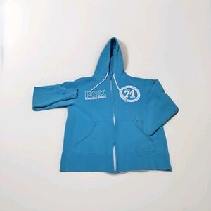 Fox Racing Hoodie Youth Size Small Blue Graphic Logo Pullover Sweatshirt Y2K